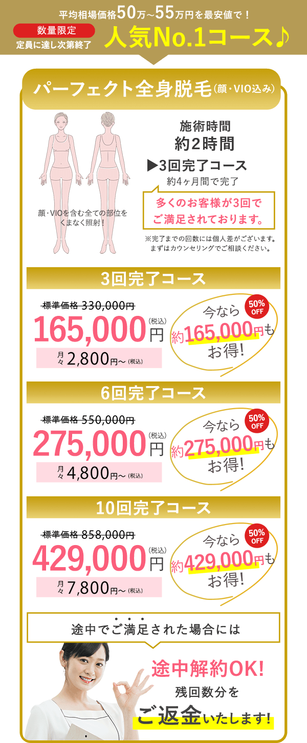 パーフェクト全身脱毛（顔・VIO込み）