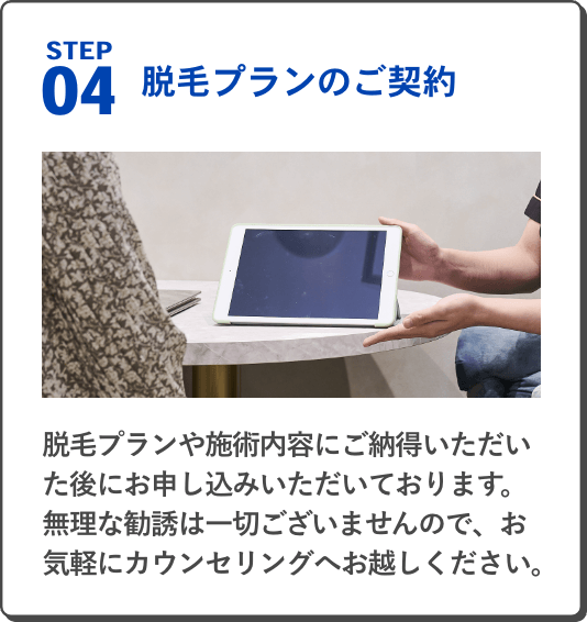STEP 04 脱毛プランのご契約