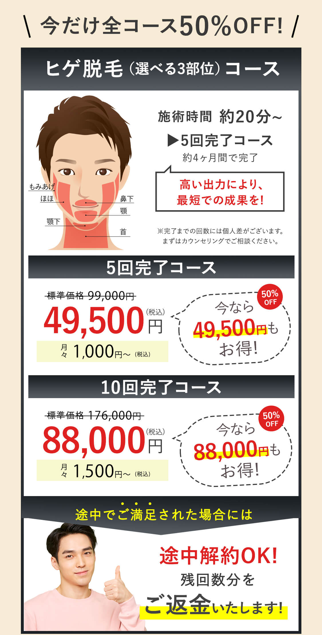 ヒゲ脱毛（選べる3部位）
