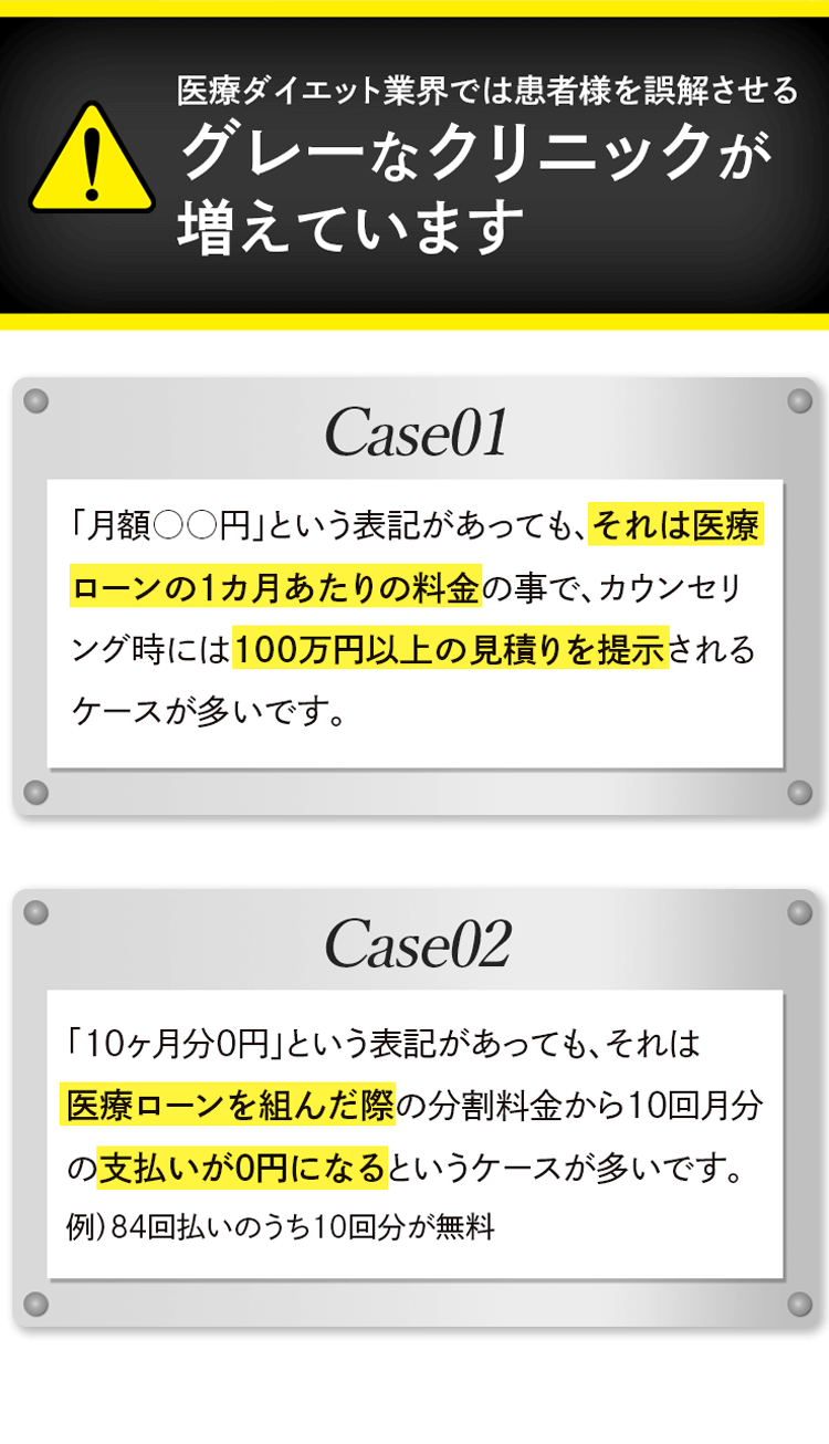 医療ダイエット業界では患者様を誤解させるグレーなクリニックが増えています